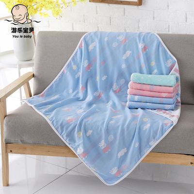 高阳厂家直销双层纱布竹纤维儿童毛巾被柔软舒适提花小猪婴儿浴巾
