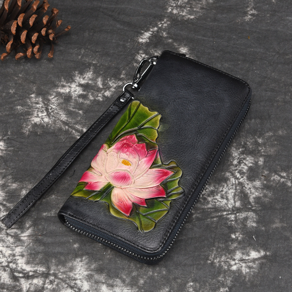 New Tree High Leather Wallet Handmade Colored Fashionable Handheld Headband Layer Cowhide Zipper Bag Handbag_voghion.com