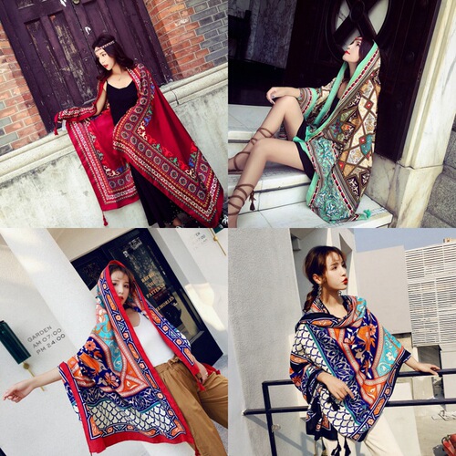 Ethnic style scarf, sun protection shawl, women's summer thin style air-conditioning silk scarf, fashionable seaside beach gauze scarf dropshipping