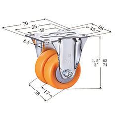 2-inch hard plastic PP flat bottom double row casters, load-bearing, silent, universal double brakes, double wheels, wear-resistant freezer casters manufacturer