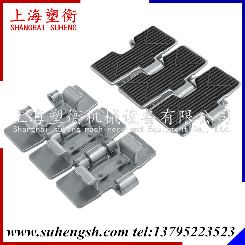 SS8811TAB不锈钢链板 转弯橡胶防滑平顶链 侧弯塑料链板