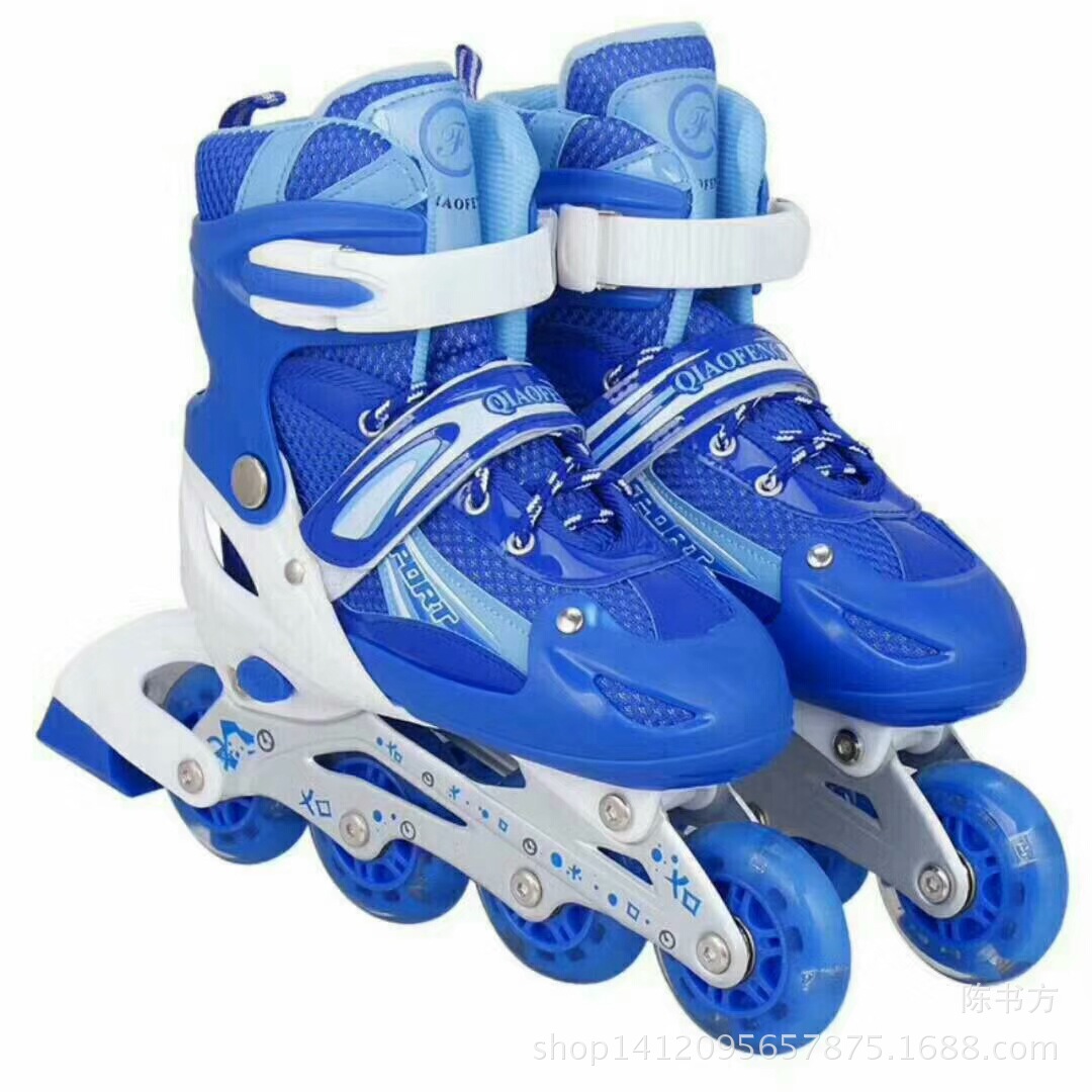 双排溜冰鞋铝合金底座轮滑鞋可调节式刹车男女旱冰鞋白色四轮-阿里巴巴