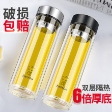 双层玻璃杯定制耐高温茶杯 高硼硅随手杯加工定制广告带盖带滤网