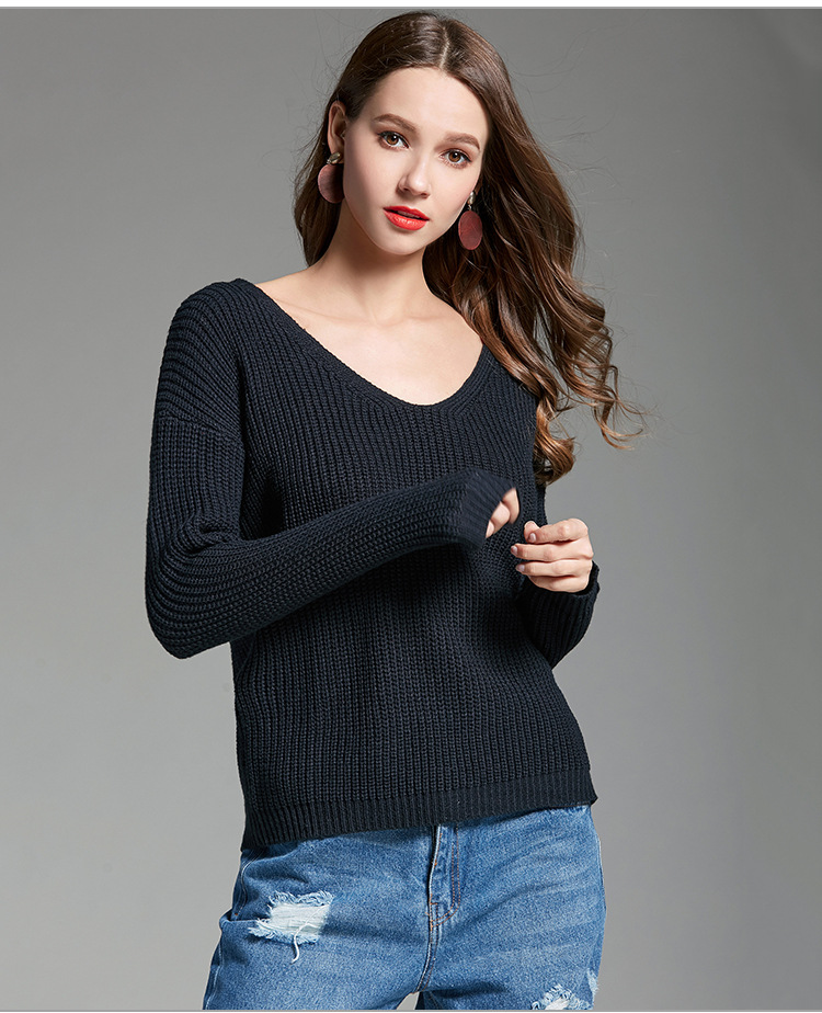 V-neck Solid Color Pullover Knit Sweater NSYH51706