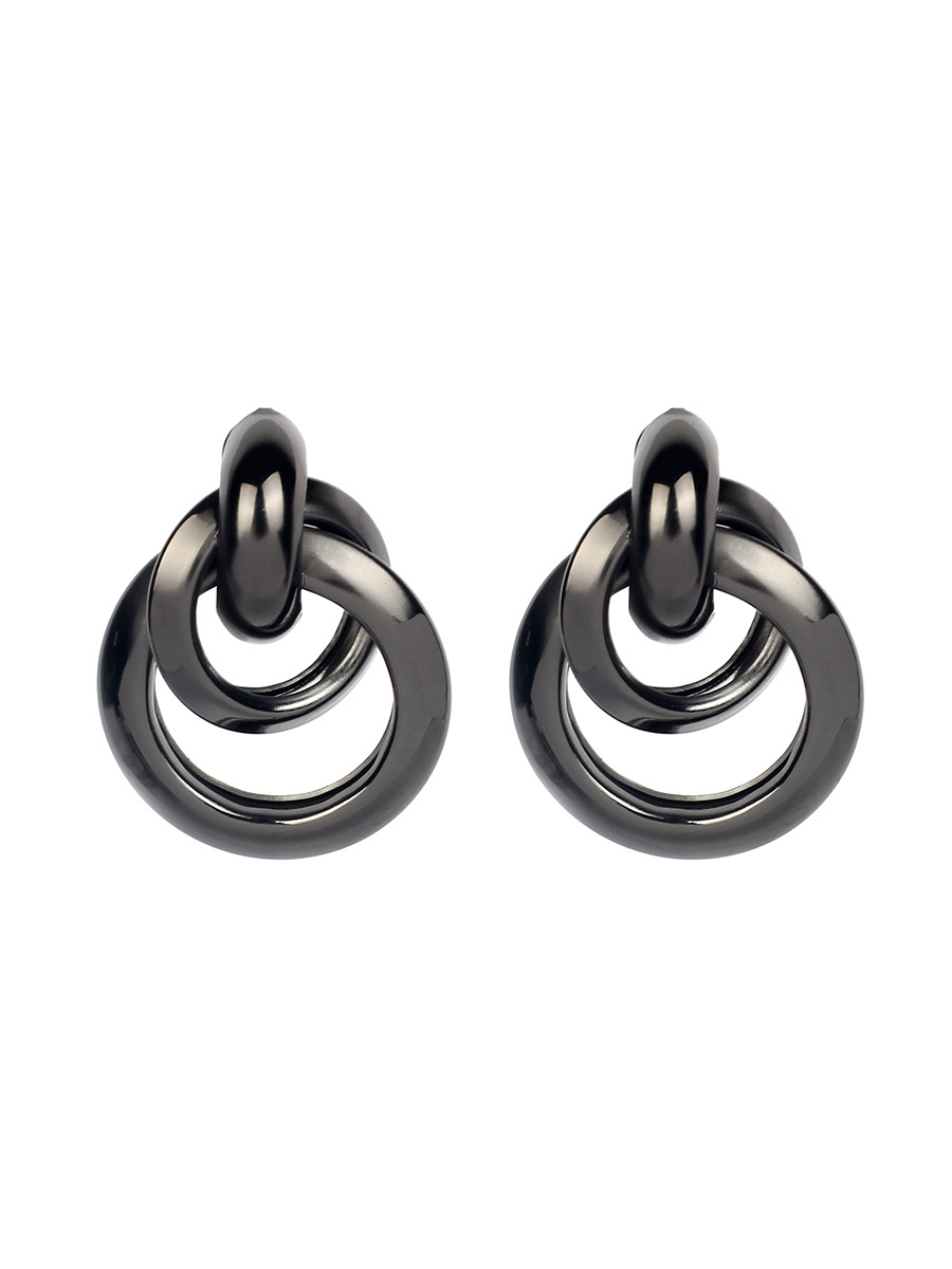 10g Weight No Inlaid Inlay Material Earrings Classification Birthday, Festival Occasion Women'S Gender Fashion Style Gold, Silver, Black Color Korean Metal Ring Interlaced Earrings 5