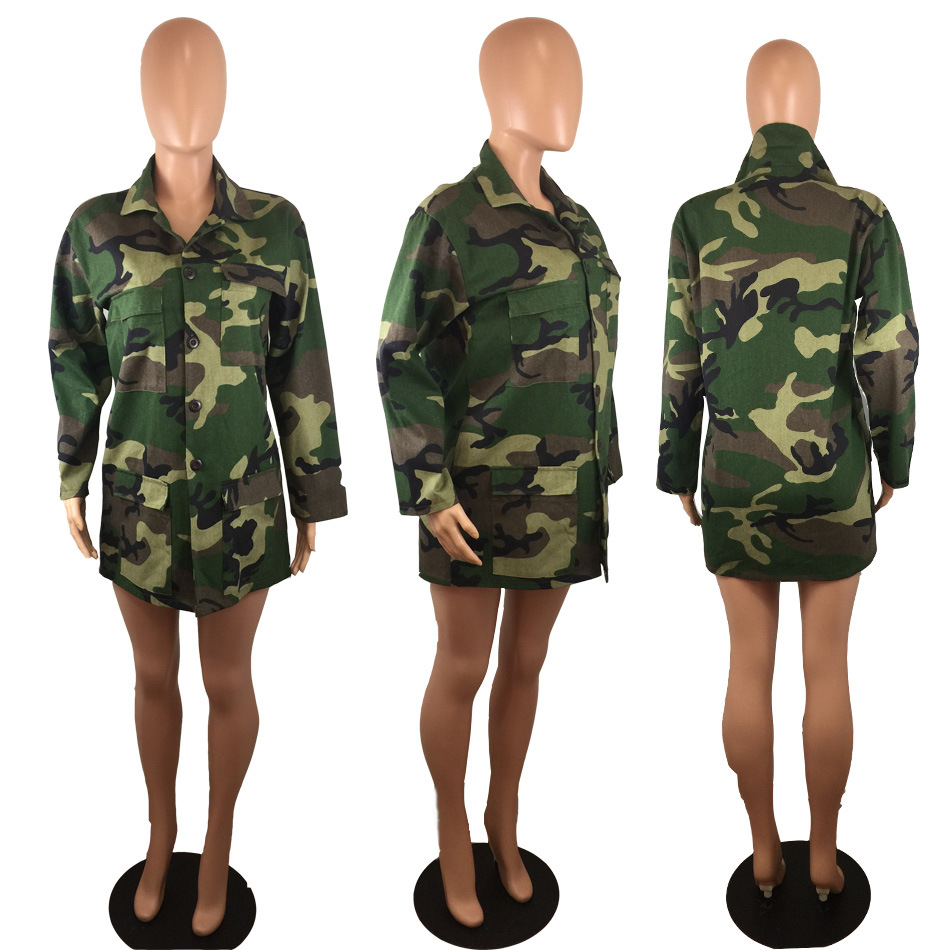 Women's Camouflage Medium And Long Coat