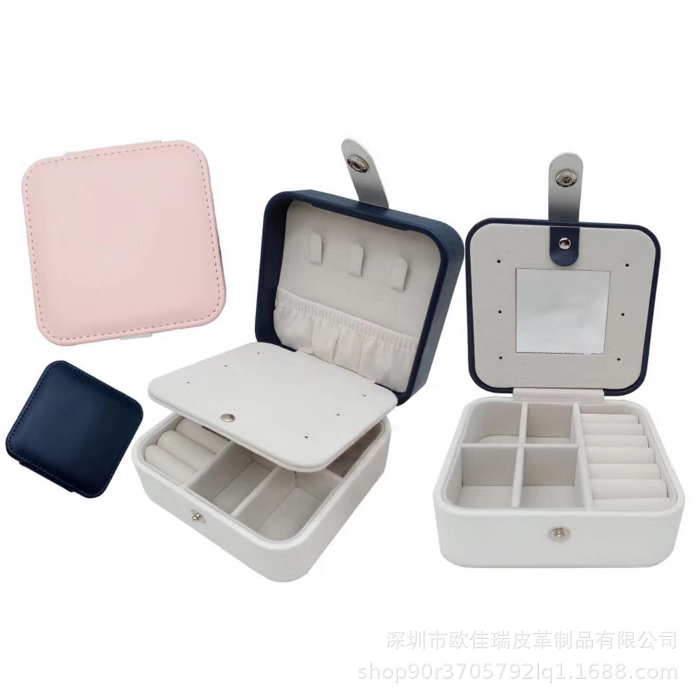 欧美简约皮质便携饰品盒 旅行珠宝收纳包口红手链饰品耳钉收纳盒