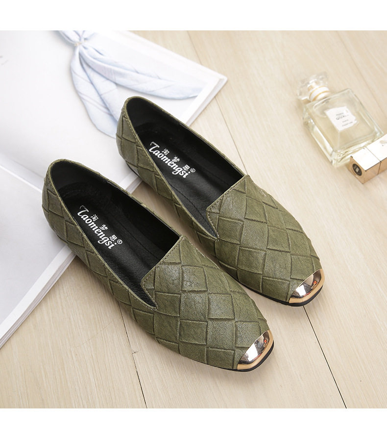 Giày lười nữ mũi vuông đế bệt thấp 1-3 cm, giày dệt trơn kiểu slip-on cỡ lớn — Màu đen chi tiết 12