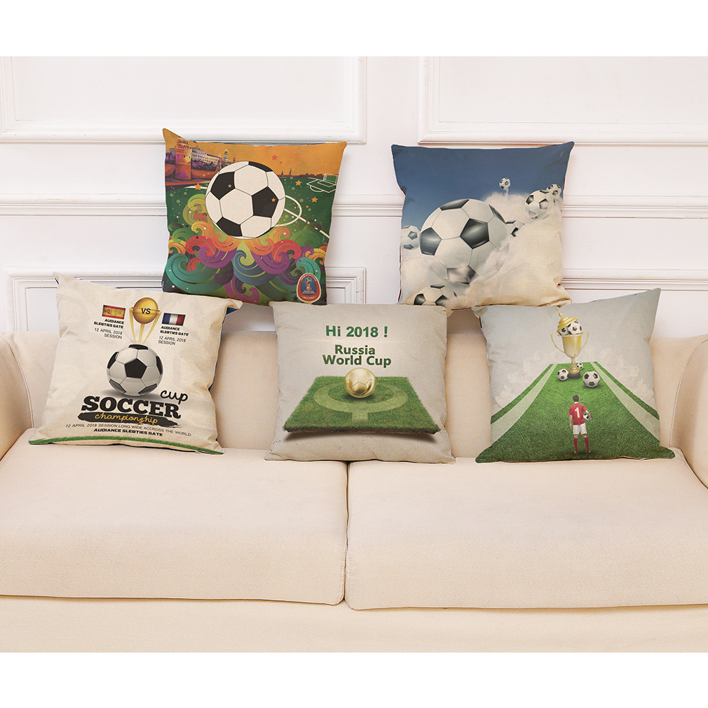 2018世界足球棉麻抱枕套 汽车抱枕沙发靠垫 大赛周边礼品定制