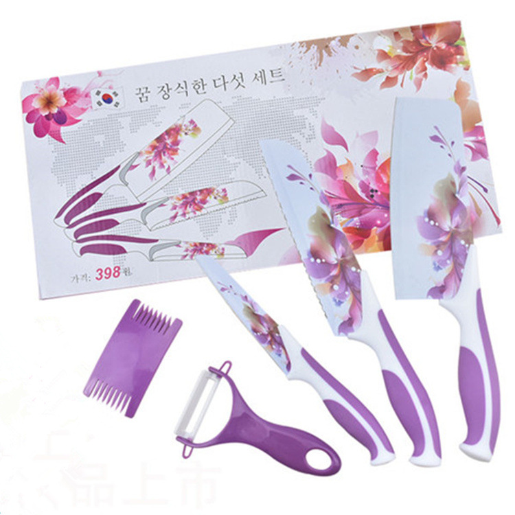 百年蔷薇钛金刀紫罗兰五件套刀具厨房套刀菜刀地摊电器礼品刀具|ms