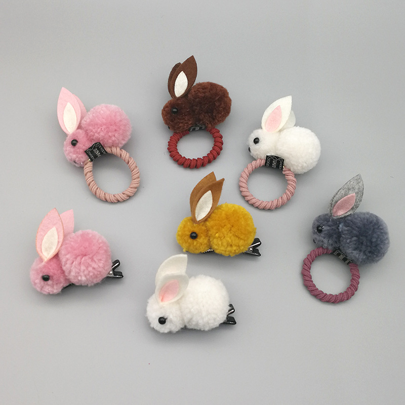 Korean Version Of The Cute Cute Three-dimensional Small Rabbit Plush Rabbit Ear Hair Clip Autumn And Winter Hair Ring Female Head Rope Child Hair Accessories display picture 4