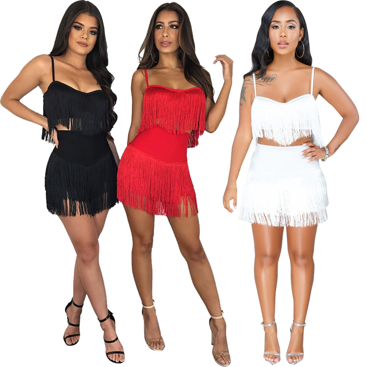 white tassel 2 piece set