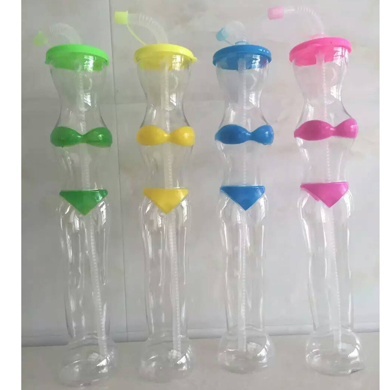 PET500ml美食节新款异形比基尼爆奶杯GARD GLASS一次性塑料吸管杯