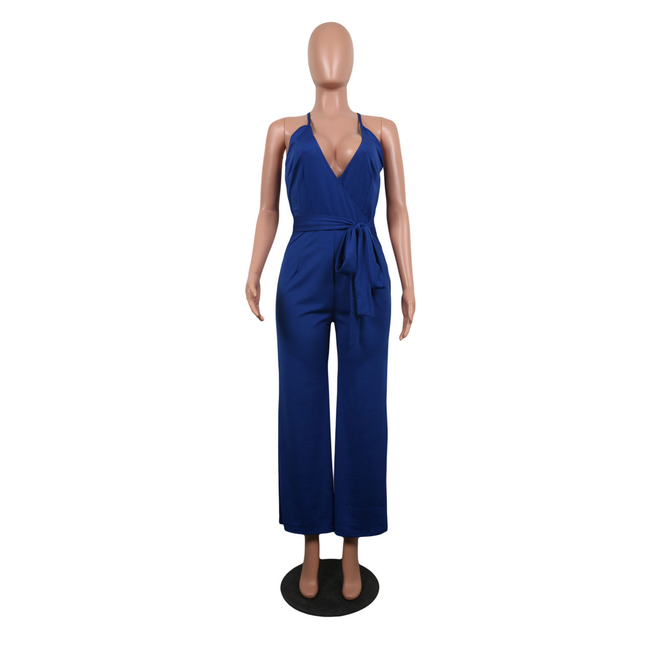 Summer Popular Classic Solid Color V neck Brace Jumpsuit