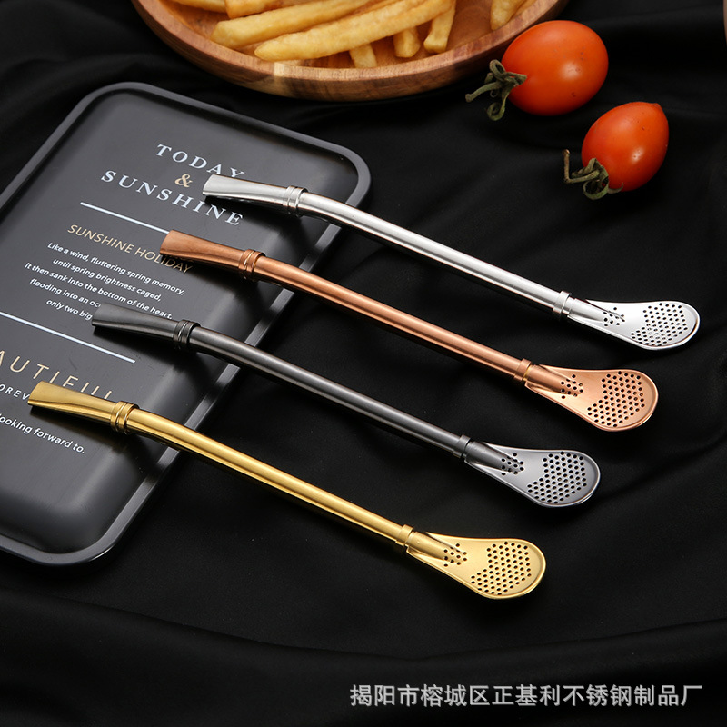 304 stainless steel beverage straw Creative coffee extended tea filtering mate tea straw spoon Taiwan best seller