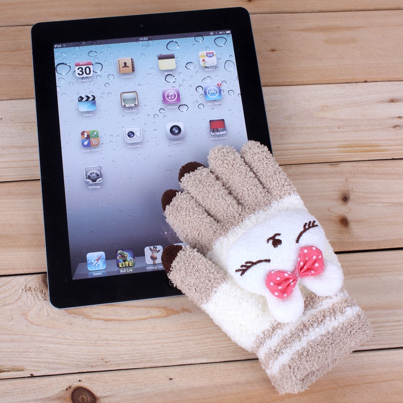 热销可爱卡通触摸屏针织手套批发 触屏保暖手套 电容屏秋冬季手套|ru