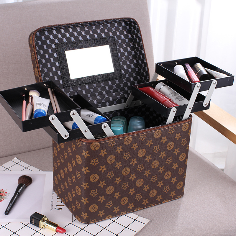 大容量韩国化妆包多功能小号方袋便携手提多层化妆品收纳盒简约箱