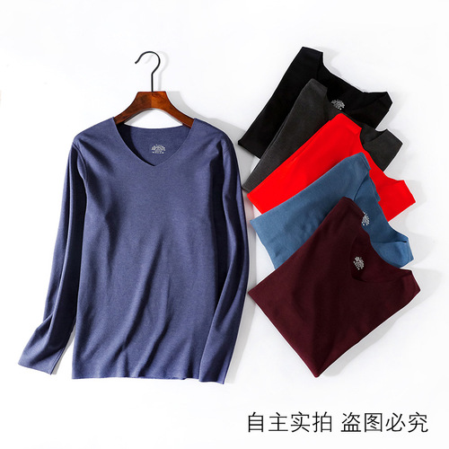 Wholesale new winter men's thermal clothing heated bottoming shirt Brushed V-neck men's German velvet thermal long-sleeved top