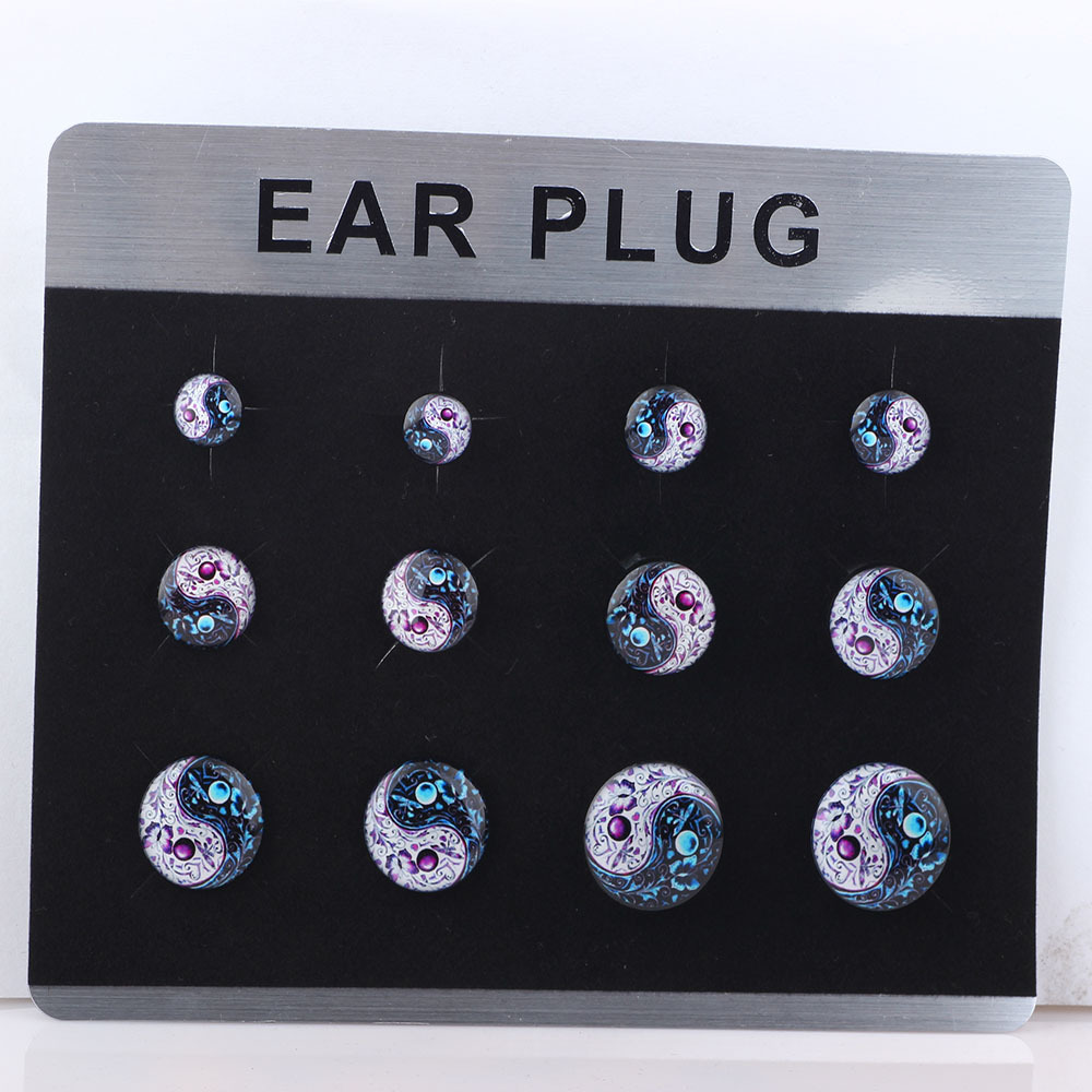 Trendy Punk Geometric Acrylic Ear Plug Tunnels - Dropping Oil Logo Cylindrical Pulley Ear Expansion Jewelry 8# detail image 9