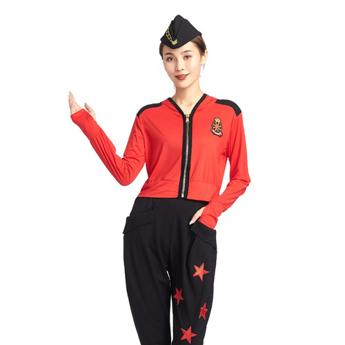 Spring new sailor dance short coat long-sleeved hooded square dance team performance clothing small cardigan anti-tank shirt