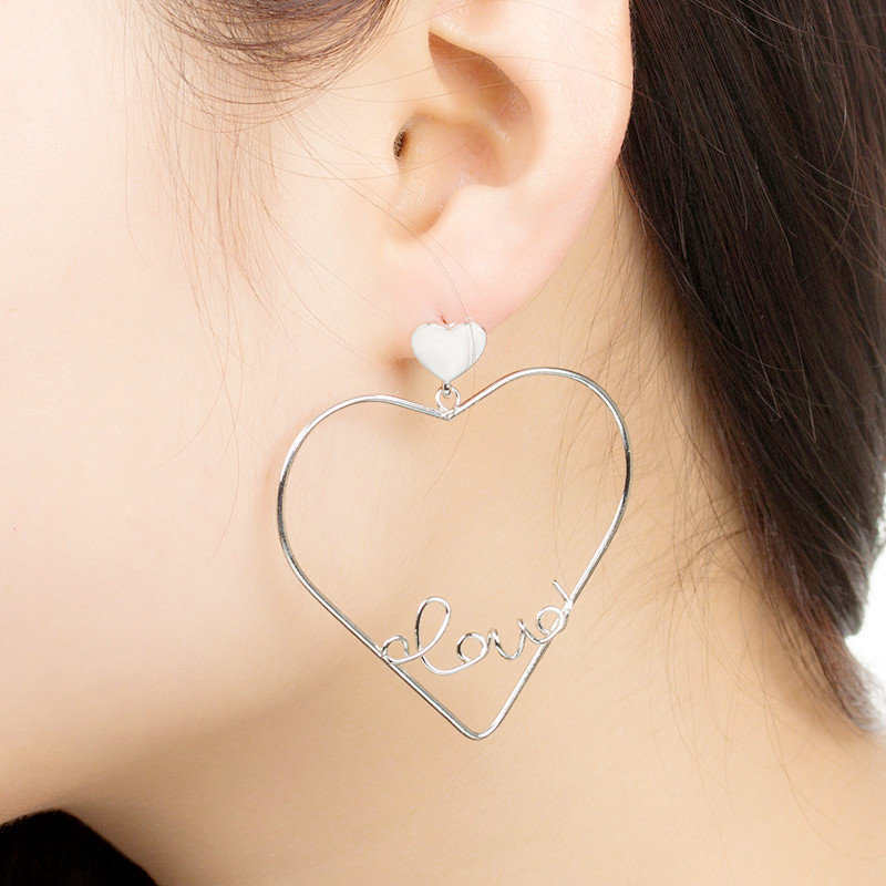 Earrings Hollow Peach Heart Love Earrings English Letters Love Earrings Couple Earrings display picture 10