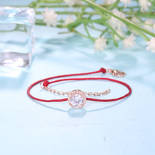 創意新款玫瑰金紅繩鋯石手鏈女款簡約氣質水晶手鏈時尚飾品配飾