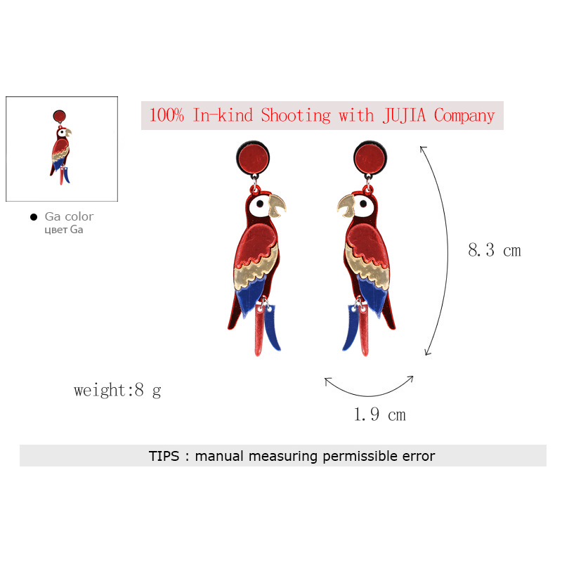 Jujia Neuer Papagei Persönlichkeit Ohrringe Anhänger Europäische Und Amerikanische Damen Schmuck Ohrringe Grenz Überschreiten Der E-commerce Direkt Genehmigt 51124 display picture 1
