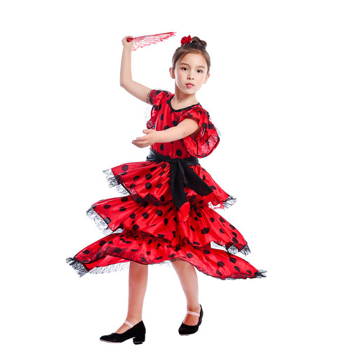 Spanish traditional flamenco dance dresses for kids children girls red polka dot  exotic holiday carnival costume for toddlers masquerade costume