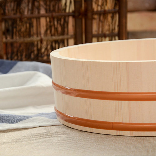 Export Japanese and Korean style bibimbap barrel, round sushi barrel, sashimi plate, white pine sushi basin, Japanese cooking wooden barrel