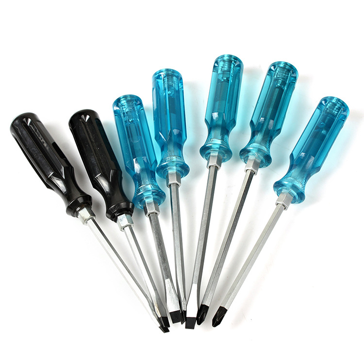 Monocromo pvc transparente tocando destornillador Cruz ciruela destornillador herramienta