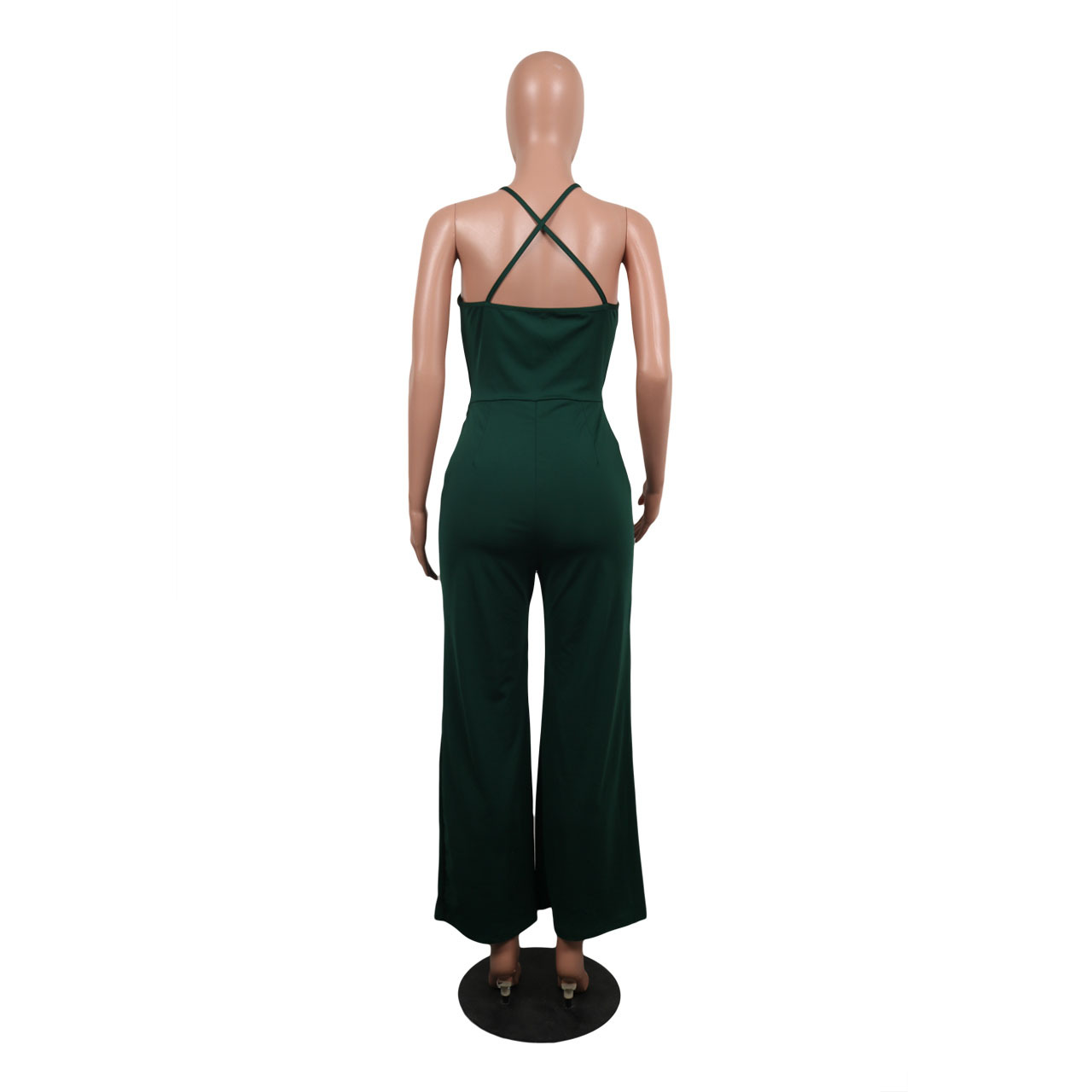 Summer Popular Classic Solid Color V neck Brace Jumpsuit
