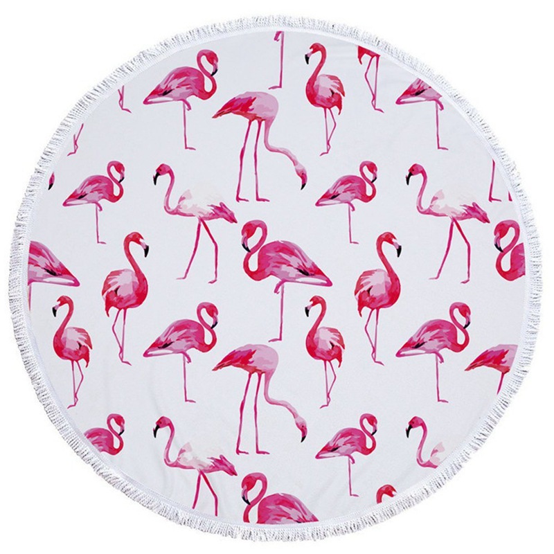 跨境专供厂家现货亚马逊圆形沙滩巾超细纤维带流苏印花浴巾可定做