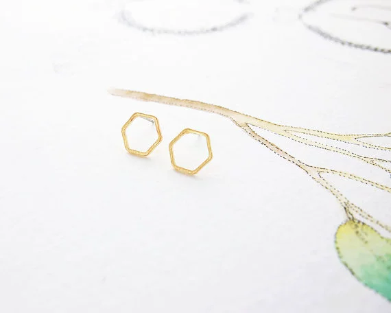 Cut hexagonal honeycomb polygon honeycomb hexagonal simple geometric stud earrings