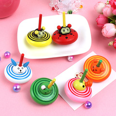 木製彩色動物小陀螺 休閒早教益智玩具創意兒童手轉陀螺地攤玩具