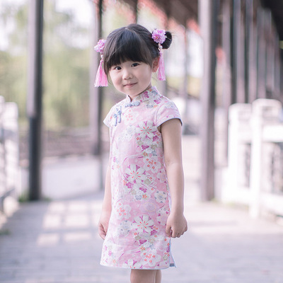 旗铂儿童旗袍夏季小孩女孩女童唐装中国民族风连衣裙公主童装裙子|ms