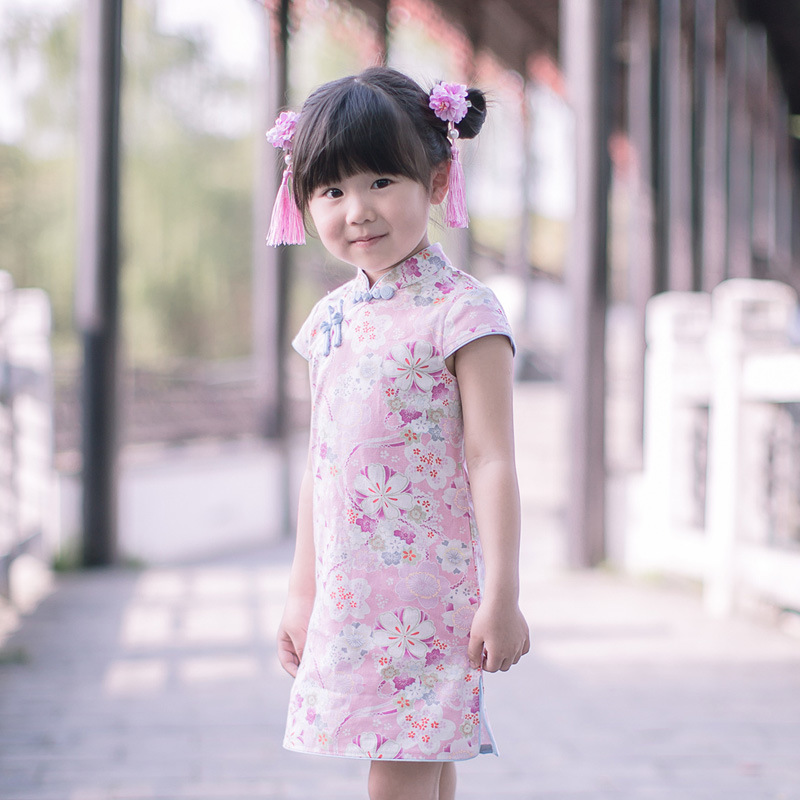 旗铂儿童旗袍夏季小孩女孩女童唐装中国民族风连衣裙公主童装裙子|ms
