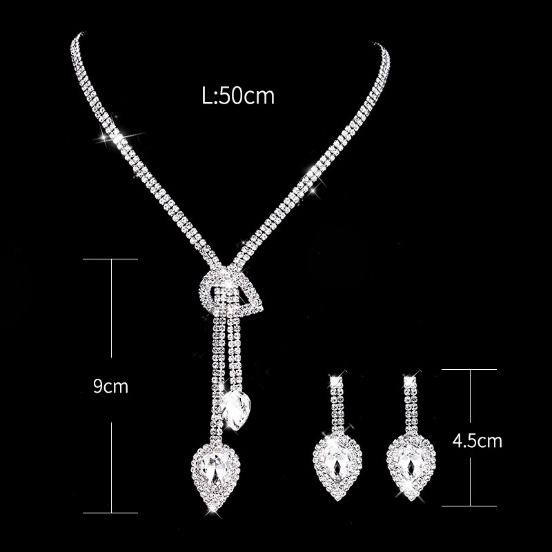 Fashion Water Drop Imitation Glass Rhinestone Long Pendent Necklace Earrings Set display picture 1