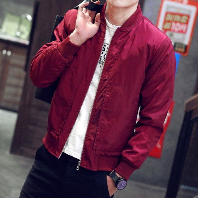 Men’s baseball collar jacket youth solid casual versatile jacket