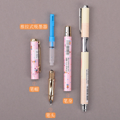 Hero 6-piece set female student fountain pen, primary school calligraphy pen 0.38mm ultra-fine iridium gold, includes pen tip and ink cartridge