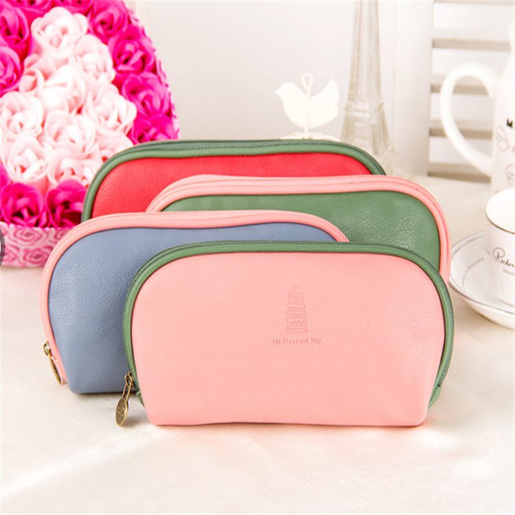 糖果色拼色化妆包 多功能收纳包 女士皮质化妆包|ru