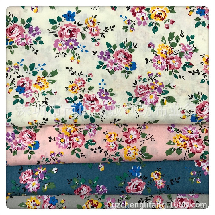 棉布印花布  牡丹小花印花面料  府绸印花布料  连衣裙印花面料布