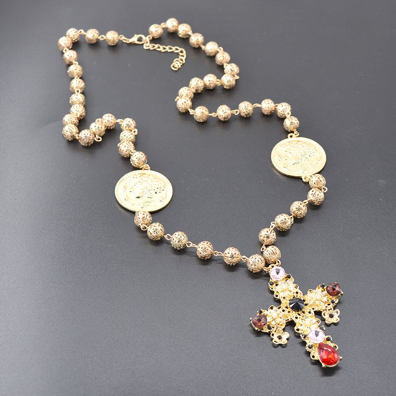 Retro Cross Alloy Plating Inlay Rhinestones Women's Pendant Necklace display picture 3