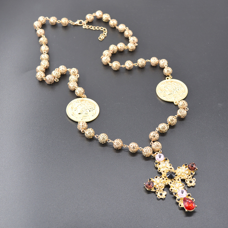 Daily, Party Occasion Alloy Material Retro Cross Alloy Plating Inlay Rhinestones Women's Pendant Necklace