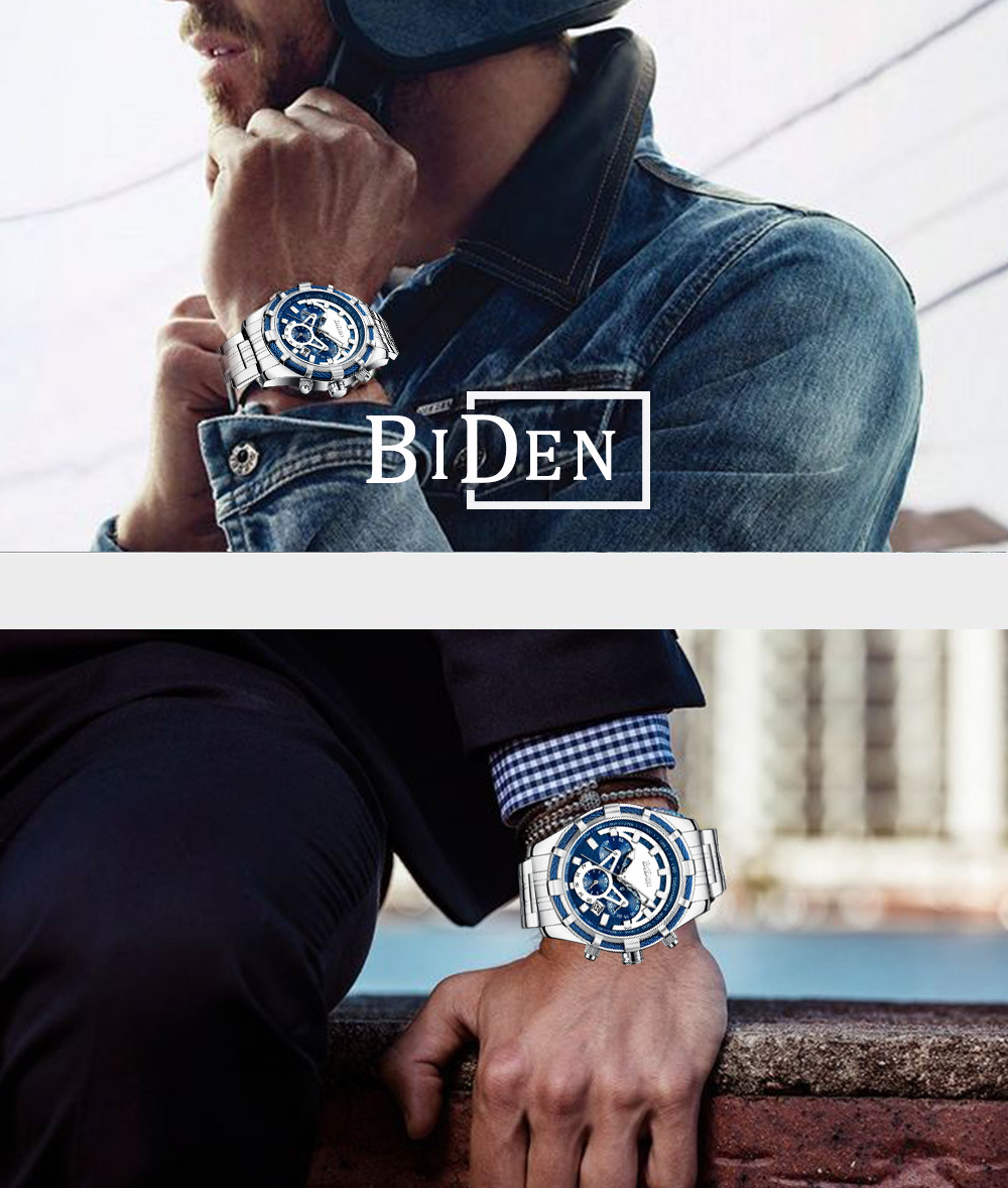 New Watch BIDEN Men's Watch Cool, Sports, Trendy, and Fashionable Steel Band Multi Functional Six Needle Quartz Watch_voghion.com