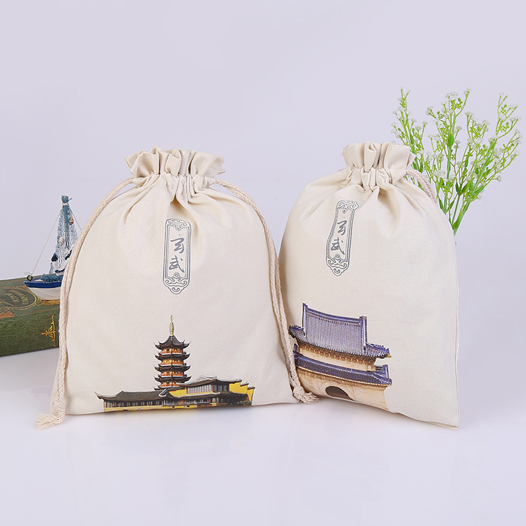 厂家批发广告环抽绳印花全棉帆布袋定制抽拉绳空白收纳束口袋
