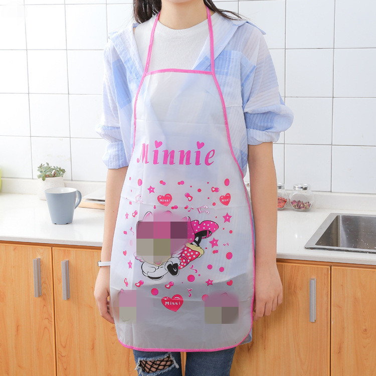 Lindo PVC a prueba de aceite impermeable princesa delantal de las mujeres cocina de moda coreana medio-longitud adulto sin mangas cintura