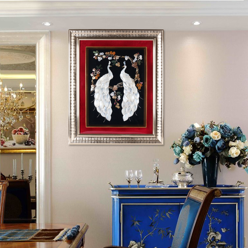 厂家直销孔雀立体贝壳装饰客厅壁画欧式复古玄关墙画室内家具壁画