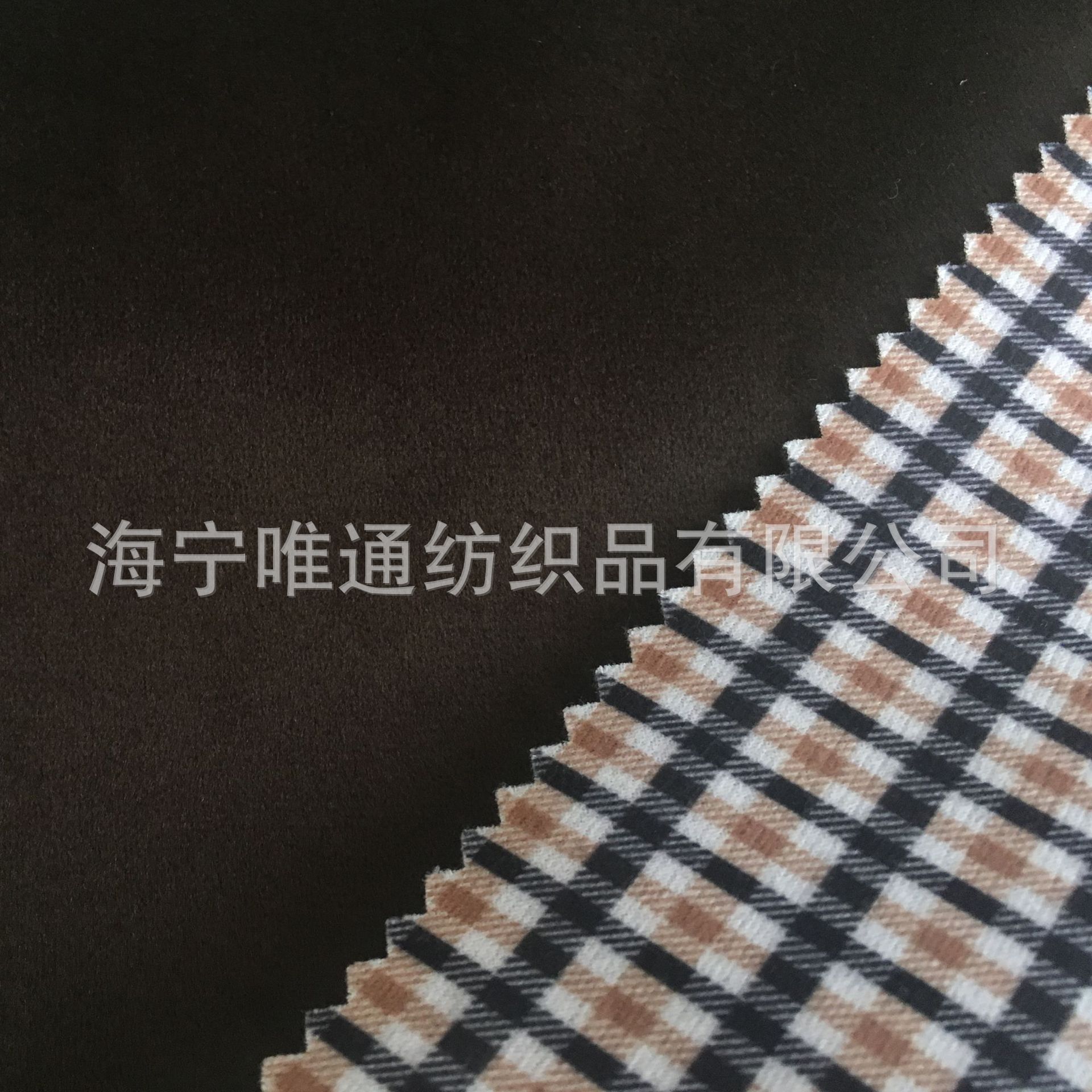仿棉绒格子印花超柔丽丝绒双面复合裤装布 时装夹克面料两面可用