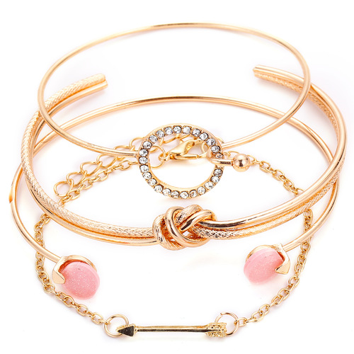 New European and American Cross-border Hand Accessories, Simple and Personalized Knotted Circle Diamond Arrow Four-Piece Set Bracelet and Necklace