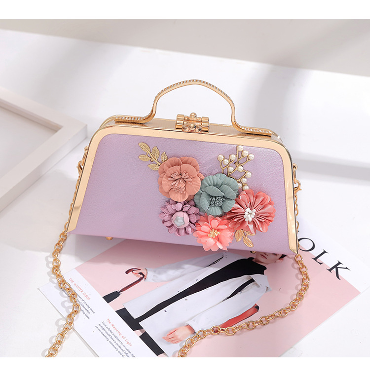 Korean trendy pearl flower small square bagpicture7